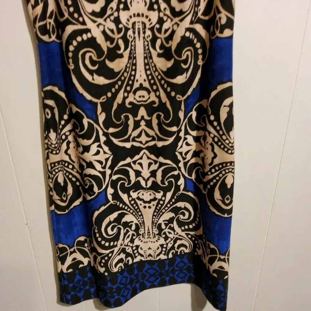 DONNA MORGAN WOMENS BLACK, TAN & BLUE SWIRL PATTERN DRESS SZ 4 - Picture 4 of 5